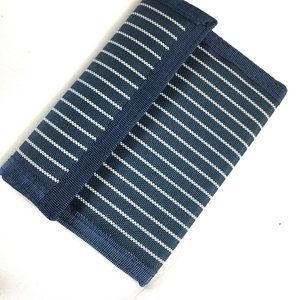 VTG 80'S Blue White Stripe Nylon Tri Fold Wallet NOS